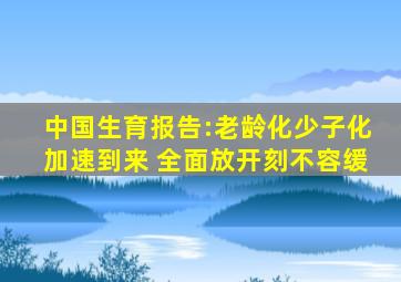 中国生育报告:老龄化少子化加速到来 全面放开刻不容缓